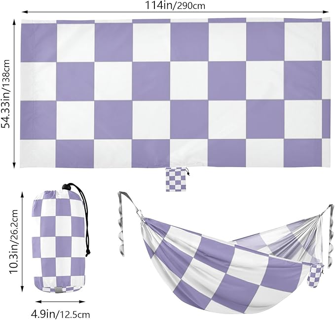 Purple and White American Plaid 330lb Capacity Outdoor Hammock with Hanging Rope Indoor Hammock for Outside Camping Essentials hamaca inflable para Piscina