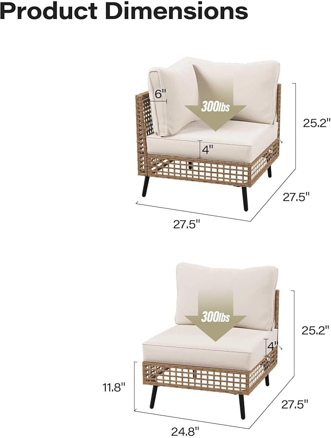 LAUSAINT HOME Outdoor 2 Pieces PE Wicker Patio Furniture Set, All-Weather Rattan Sectional Sofa with Thick Cushions for Garden, Yard and Balcony (Beige)