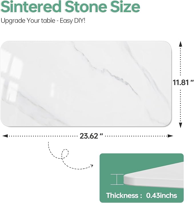 Rectangle Table Top,23.6 ” x 11.8 ” White Sintered Stone Tabletop, DIY Replacement & Cover Marble Desktop, Scratch & Wear Resistant, Easy to Clean, Suitable for Indoor & Outdoor