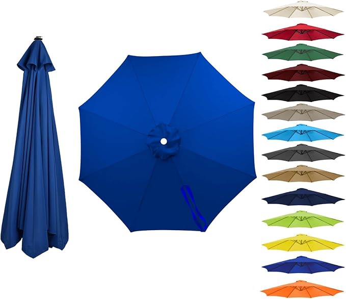 6 Ribs 8 Ribs Patio Umbrella Replacement Canopy 6.5ft 7.5ft 8.2ft 8.8ft 9.8ft 11.5ft, Waterproof UV Protective Parasol Umbrella Fabric, Easy to Install (Canopy Only)