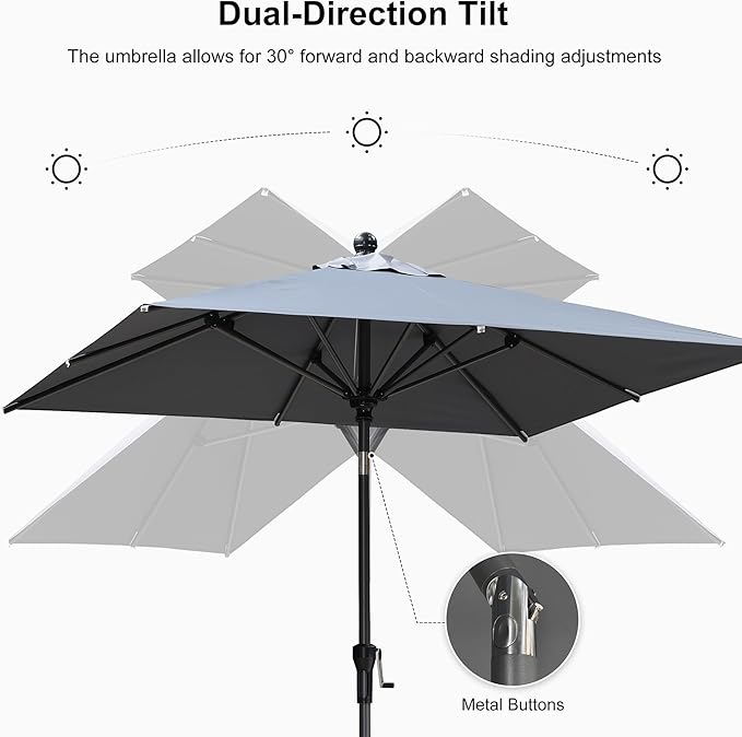 PURPLE LEAF 6.5' x 6.5' Square Patio Market Umbrella with Base Outdoor Table Umbrellas Aluminum Frame Sun Shade with 8 Sturdy Ribs Tilt for Garden Deck Lawn Pool Light Gary