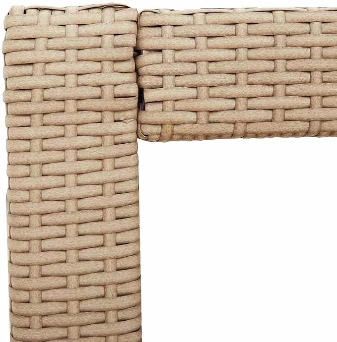 vidaXL Patio Side Table with Wooden Top, Exterior Tea Table with Storage, Rectangular Coffee Table for Garden Backyard, Modern, Beige Poly Rattan