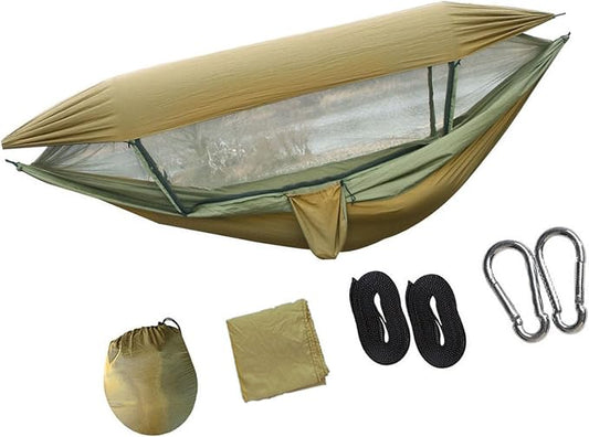 Quick Setup Hammock Including Netting and Canopy Perfect for Backyard or Holiday Sun Shelter Hammock