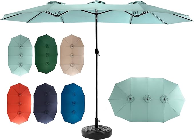 15ft Umbrella Outdoor Patio - Double-Sided Large Market Rectangle Umbrellas with Crank Handle for Patio Garden Yard Pool (No Base)