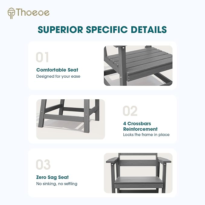 THOEOE 5 Piece Outdoor Dining Set, Patio Dining Table and 4 Chairs, All-Aluminum Frame, All-Weather HDPE Outdoor Furniture with Umbrella Hole for Garden, Lawn, Poolside, Grey