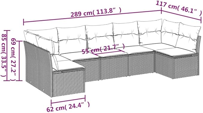 7 Piece Patio Sofa Set with Cushions, Patio Conversation Set Porch Furniture Set Front Porch Furniture Outdoor Sofa Sets for Garden Exhibition Poolside Negotiation Area Black Poly Rattan