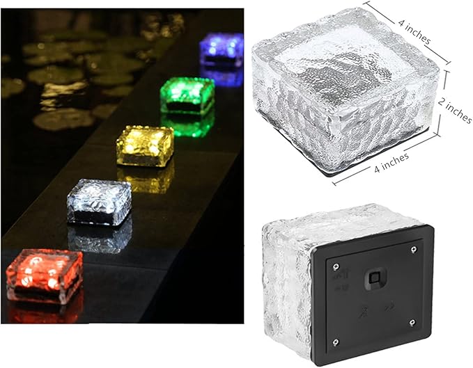 Outdoor Ice Cube Bricks Rocks Lights Solar Powered LED In Ground Pathways Patio Yard Garden Glow Lights Decor