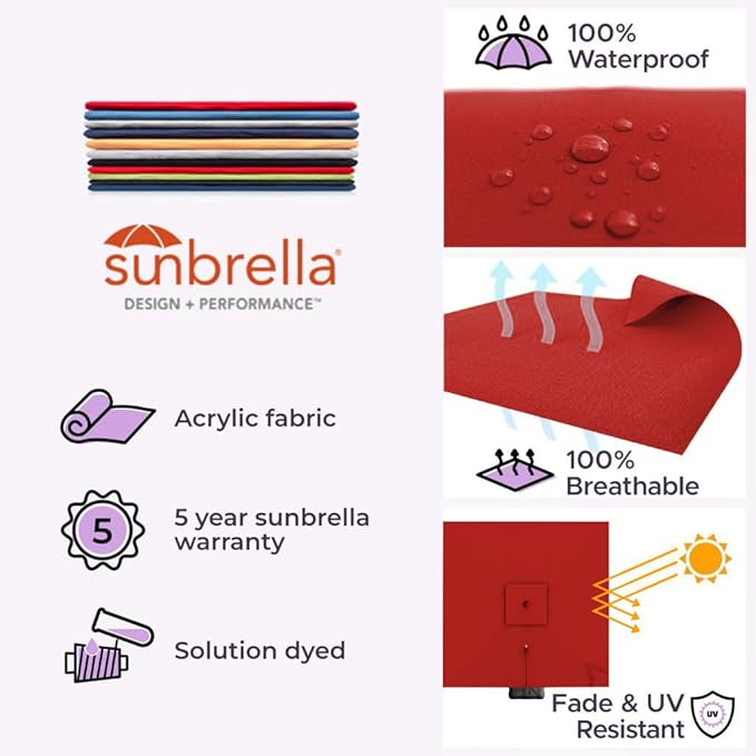 Midtown Umbrellas 9 x 9 Ft Outdoor Cantilever Patio Umbrella w/Sunbrella Red Acrylic Fabric - 360° Rotate Offset Patio Umbrella, Deck Patio Umbrella, Backyard Umbrella & Garden Umbrella - Black Frame