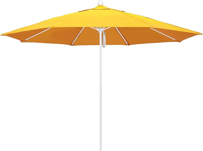 California Umbrella 11Ft Commercial Grade Market Umbrella, Pulley Lift, Aluminum/Fiberglass, 2mm pole wall, White Frame, Solution Dyed Lemon Fabric
