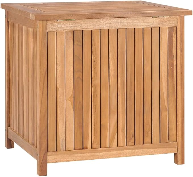 Wooden Patio Storage Box, Outside Storage Container for Patio Furniture, Wooden Deck Box, 23.6"x19.7"x22.8" Solid Wood Teak,-866