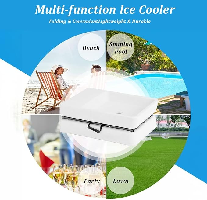 5 Foot Folding Ice Cooler Table with Drain and Dual Basins — Portable Fill and Chill Beverage Table for Parties, BBQ, Camping & Outdoor Events, 440 lb Capacity Ice Bin, No Assembly Required