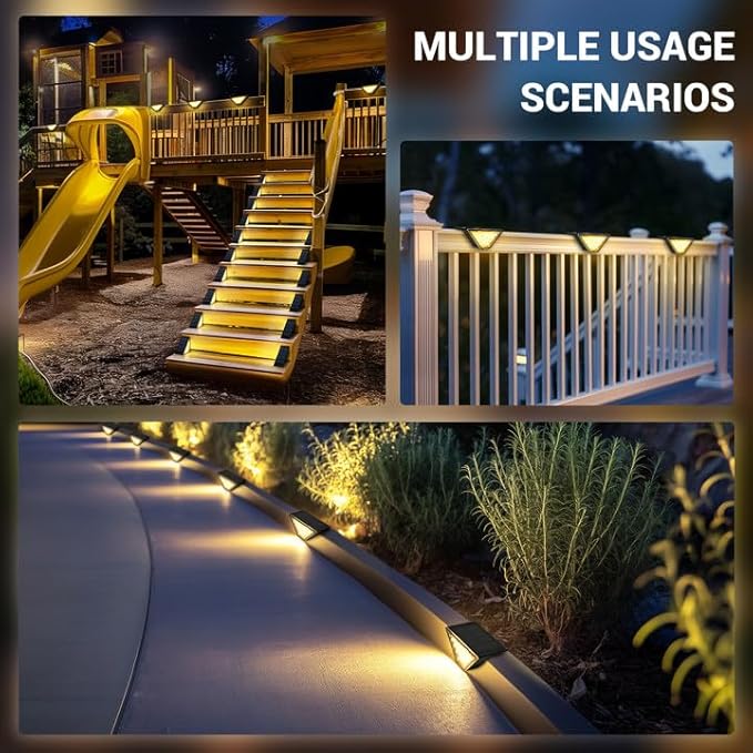 PATIOWIN Solar Step Lights for Outside,24 LEDs Solar Stair Lights Waterproof IP65,Solar Deck Lights Outdoor for Yard, Porch, Front Door, Stair, Step, Patio, Deck(12 Pack, Warm White)