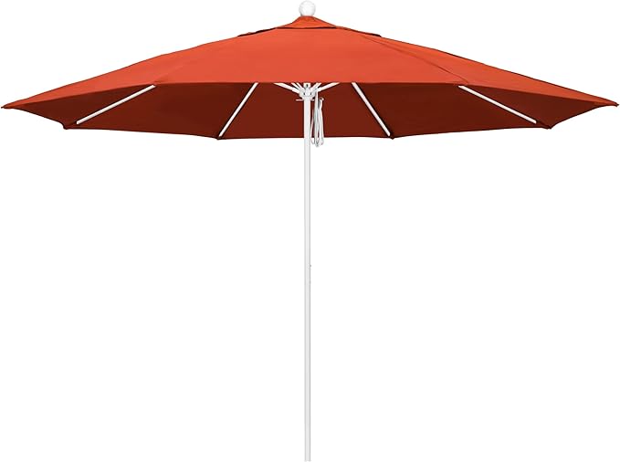 California Umbrella 11Ft Commercial Grade Market Umbrella, Pulley Lift, Aluminum/Fiberglass, 2mm pole wall, White Frame, Solution Dyed Sunset Fabric