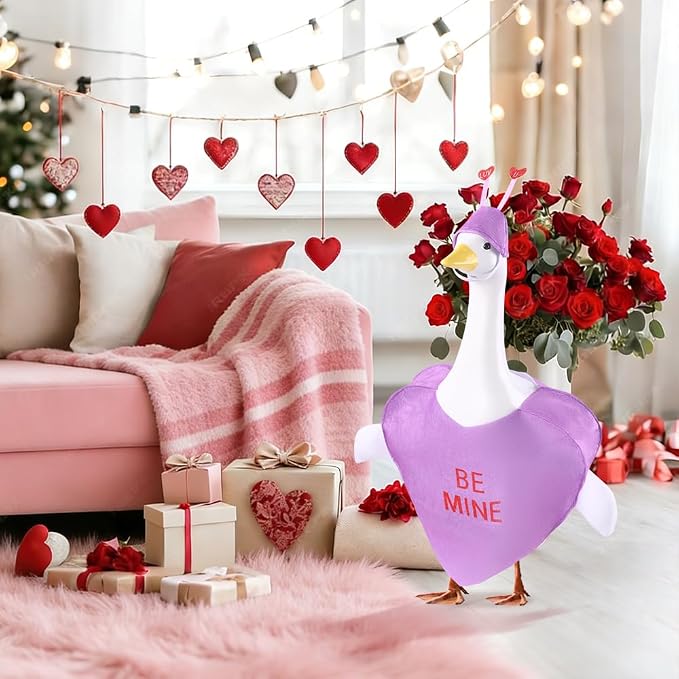 Valentine's Day Goose Outfit for 23" Porch Goose Holiday Purple Heart Cloths Costume Valentines Party Outdoor Garden Patio Yard Lawn Art Decoration(Be Mine)
