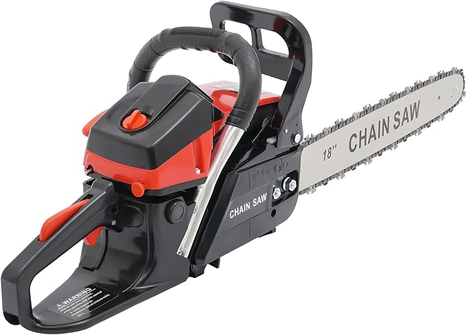 58CC 2 Stroke Gas Chainsaws 18In Gasoline Chain Saws Handheld Gas Powered Chainsaws with Single Cylinder & Air-cooled 2.2KW Portable Chain Saw for Cutting Wood, Branch