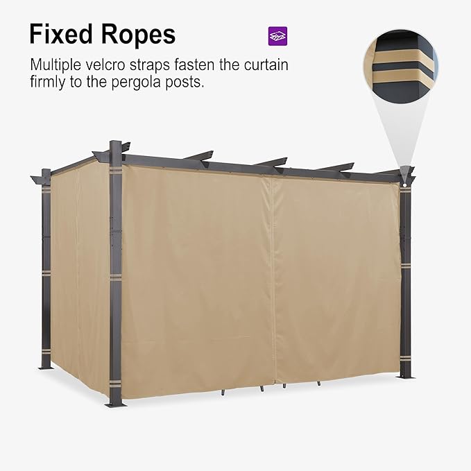 PURPLE LEAF 10' X 13' Outdoor Pergola with 4-Sided Curtains Retractable Canopy Patio Aluminum Sun Shade for Garden Deck Porch Gazebo Pavilion Grill Modern Yard Grape Trellis Pergola Beige