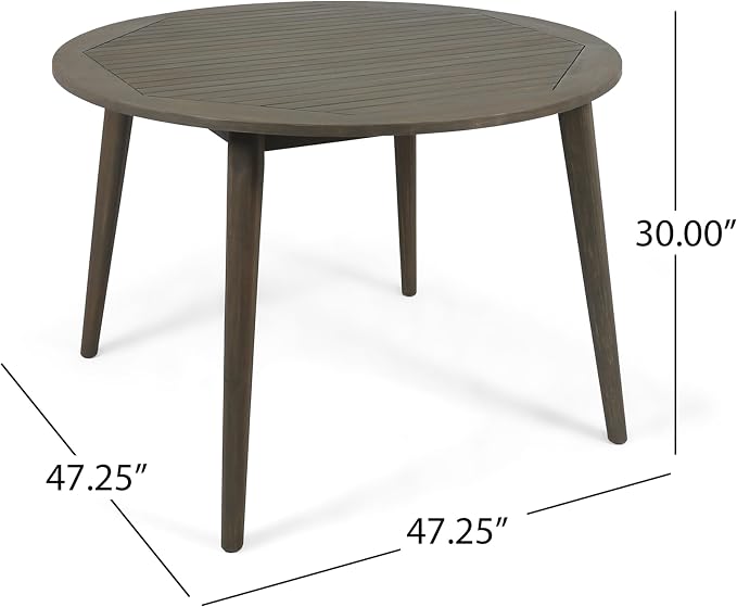 Merax Outdoor Patio Furniture Acacia Wood Round Dining Table, Water Resistant Finish Modern for Garden Kitchen Room, Grey