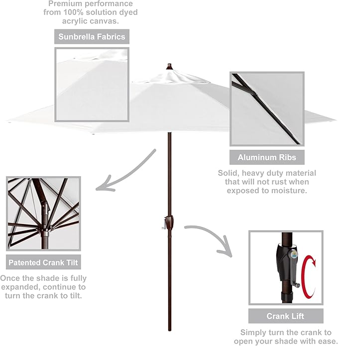 California Umbrella 9' Rd Sunbrella Aluminum Patio Umbrella, Crank Lift, Auto Tilt, Bronze Pole, Natural