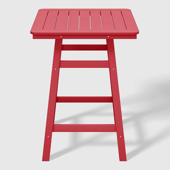 WestinTrends Malibu Square Outdoor Patio Counter High Bistro Bar Table with Umbrella Hole 37" Tall, Red