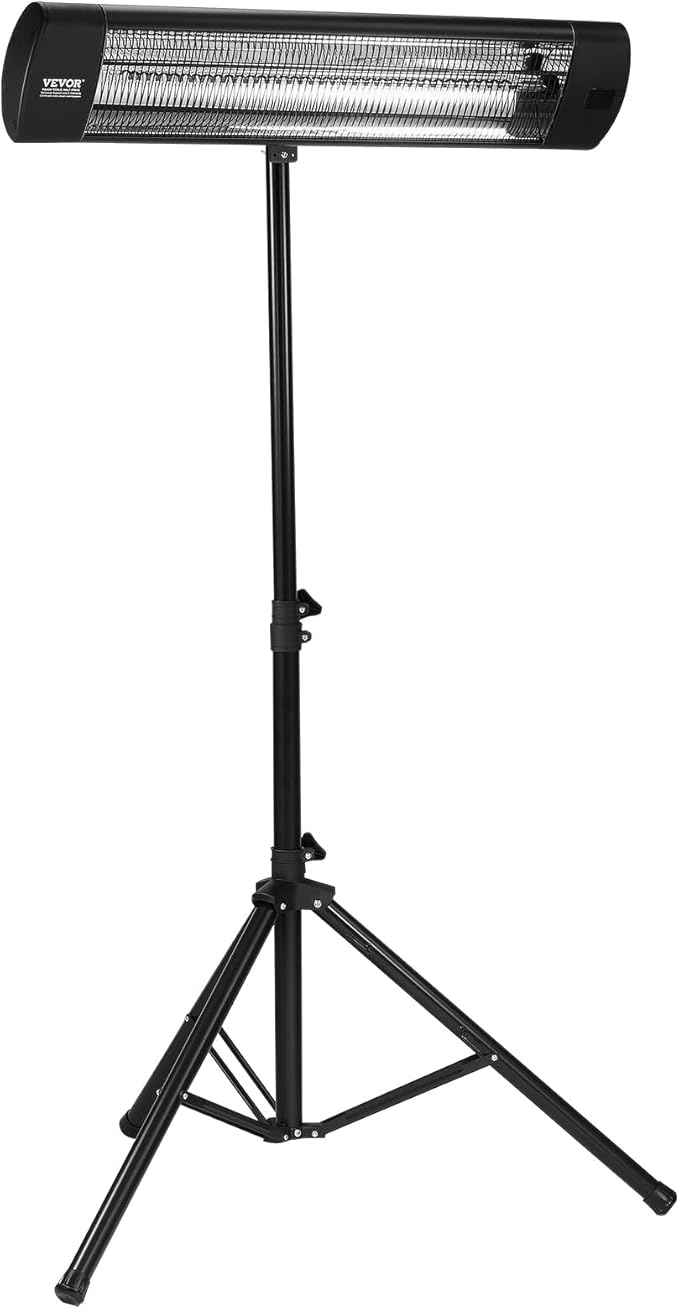 VEVOR Infrared Heater, 1500W Remote Control Electric Space Heater, LED Screen Patio Heater w/ 3 Speeds & Timer, Outdoor/Outdoor for Porch,Dining Room,Studio, with Stand & Mount to Ceiling/Wall,24 in L