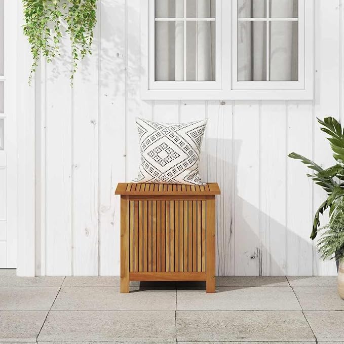 Rustic Acacia Wood Deck Box 23.6x19.7x22.8 in Outdoor Storage Box with Oiled Medium Brown Finish for Patio, Garden, and Conservatory