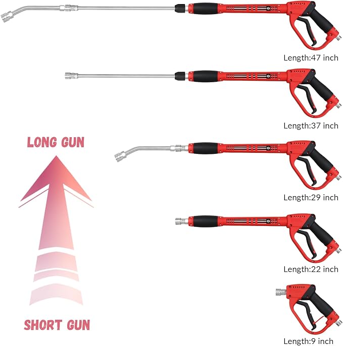 Durable Pressure Washer Gun with Replacement Wand, Power Washer Gun with 17 Inch 30 Degree Curved Extension Rod, 5 Spray Nozzle Tips, 47 Inch, 5000 PSI