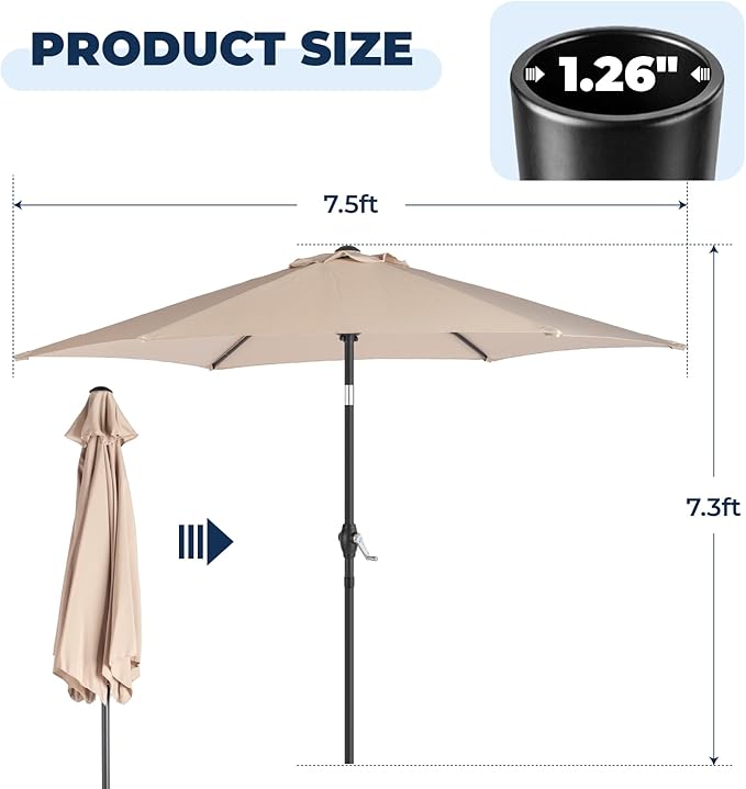 Bonnlo Patio Umbrella with Easy Push Button Tilt Outdoor Patio Umbrella Backyard Market Table Umbrella