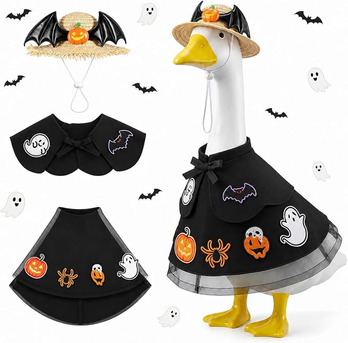 holoith 3 Pcs Halloween Porch Goose Outfits for 23" Cement Goose | Ghost Lawn Halloween Porch Goose Clothes Garden Entrance Decoration Halloween Holiday Costume Decor