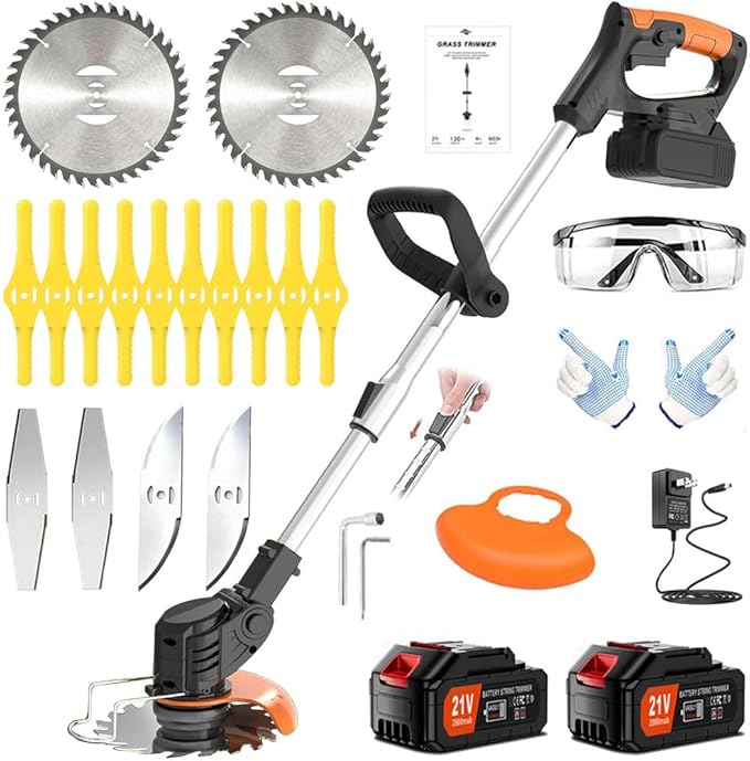 Weed Wacker-Electric weedwacker/Cordless String Trimmer/Edger Lawn Tool.It Comes with 2 Lithium Batteries and 4 Different Types of Blades.Electric Weed Wacker Suitable for Gardens and patios.