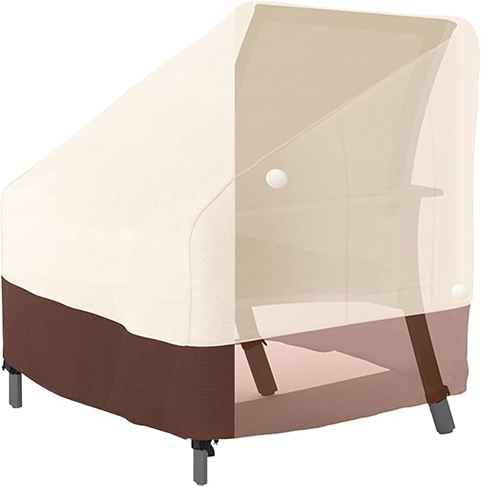 Tuyeho Patio Chair Cover 35 x 28 x 35 inch, 900D Heavy Duty Outdoor High Back Chair Cover, Waterproof & Weather Resistant for Your Lounge Deep Seat High-Back Chair (Beige & Brown)