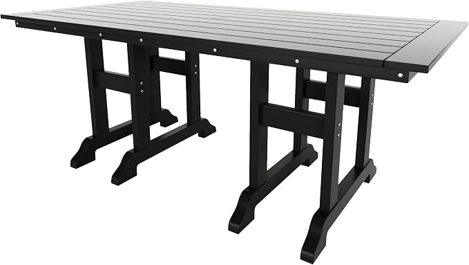 WestinTrends Dylan Adirondack Outdoor Dining Set for 6, All Weather Poly Lumber Patio Table and Chairs Set of 6, 71" Trestle Outdoor Table and Seashell Adirondack Dining Chair, Black