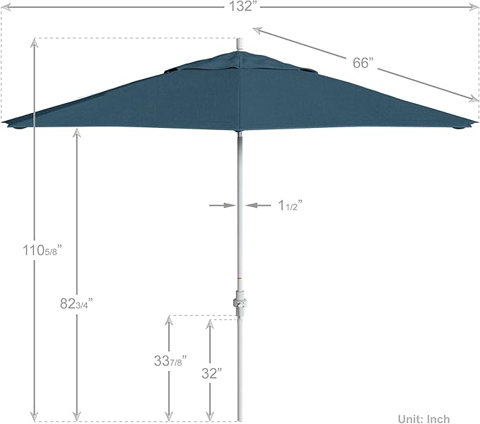 California Umbrella 11Ft Premium Sunbrella Patio Umbrella, Hand-Crank, Tilt-Collar, White Frame, Regatta Fabric