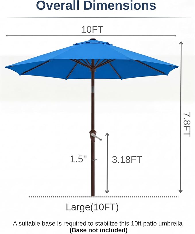 10FT Patio Umbrella, Outdoor Umbrella with Push Button Tilt and Crank, 8 Sturdy Ribs, UV Protection & Waterproof Market Umbrella for Pool, Backyard, Beach,Deck (Royal blue)