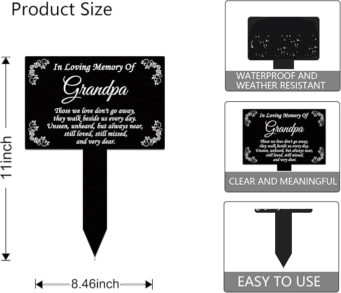 Memorial Metal Grave Marker Stake - Cemetery Garden Decor for Grandpa, Rust-Proof All-Weather Outdoor Yard Decoration, Remembrance Plaque for Gravesite