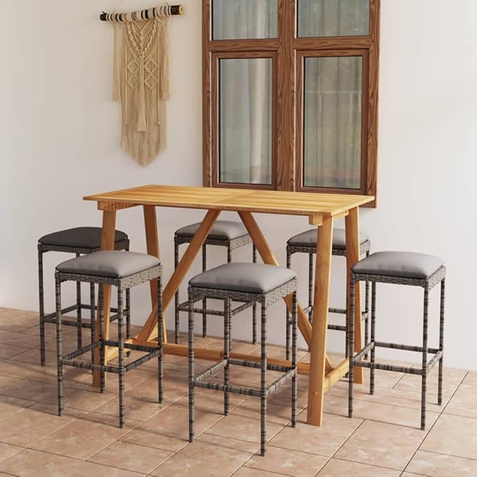 Patio Bar Set with Cushions,Patio Lounge Set,Conversation Sets,Outdoor Garden Table and Chairs Sets,Outdoor Patio Furniture,for Patio,Backyard,Garden,7 Piece Gray