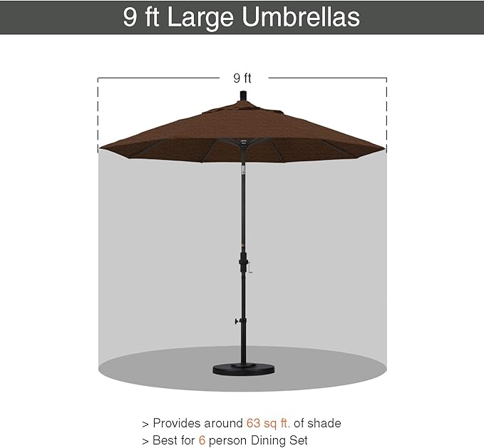 California Umbrella 9' Round Aluminum Market Umbrella, Crank Lift, Collar Tilt, Bronze Pole, Teak Olefin