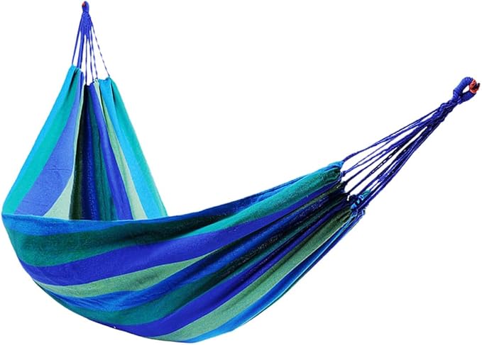 Double Thick Canvas Camping Hammock for Two with Suspension Ropes and Carry Bag 280x150cm Blue Outdoor Hanging Sleeping Bed Swing for Travel and Garden Use