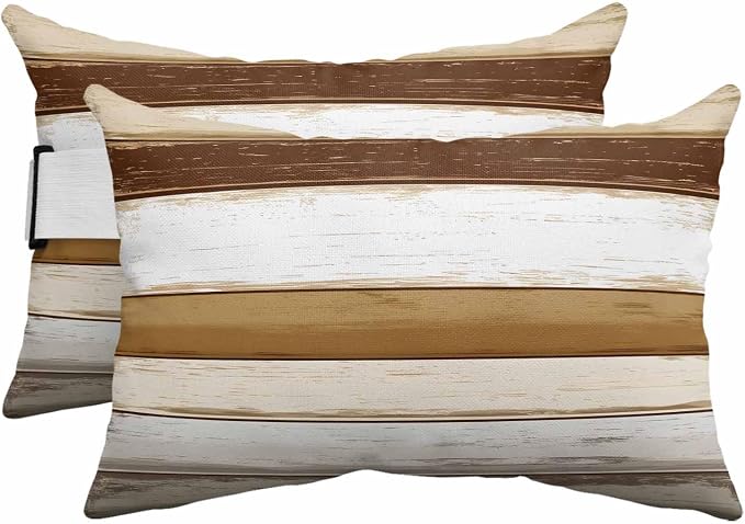 Outdoor Pillow for Chaise Lounge Chair,Brown Farm Country Wood Grain Waterproof Headrest Lumbar Pillows with Insert&Elastic Strap for Patio Pool Garden Chairs Decor,Vintage Abstract Texture