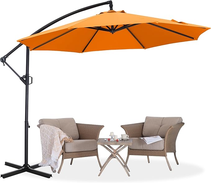 ABCCANOPY 10FT Cantilever Patio Umbrella with base included, 360° Rotation Outdoor Offset Umbrella for Backyard, Deck, Poolside (Tuscan)