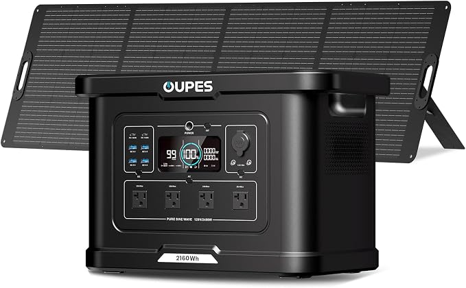 OUPES Exodus 2400 Solar Generator with a 240W Panel, 2400W / 2160Wh Portable Power Station with APP Control & UPS for RV, Home Backup, Professional Outdoor Use
