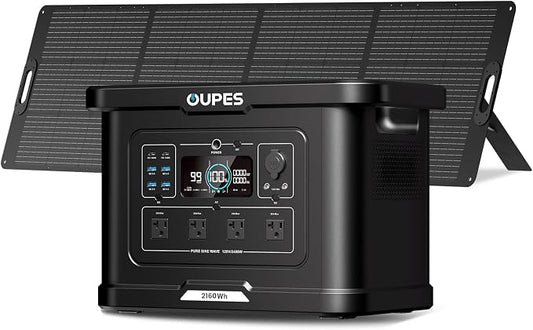 OUPES Exodus 2400 Solar Generator with a 240W Panel, 2400W / 2160Wh Portable Power Station with APP Control & UPS for RV, Home Backup, Professional Outdoor Use