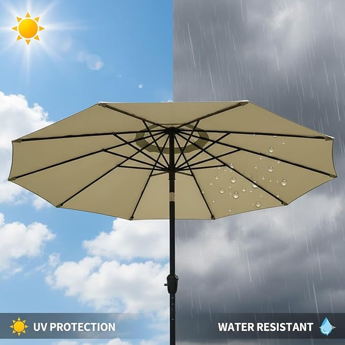 Outdoor Umbrella Replacement Canopy, 6 Ribs 8 Ribs Patio Umbrella Replacement Top Cover, 6.6ft 9 ft 10ft 13ft Waterproof Umbrella Top Canopy Fabric Replacement Canvas(Lake Blue,13FT 8-Ribs)