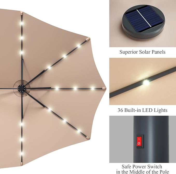 Tangkula 15 Ft Double Sided Patio Umbrella with Solar Lights, Extra Large Rectangle Outdoor Umbrella with 36 LED Lights & Crank Handle for Deck, Poolside, Garden, Backyard (Beige)