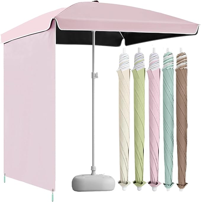Foldable Outdoor Umbrella With Side Curtain For Privacy And Sun Protection, Patio Umbrella, For Beach Patio Garden Poolside Backyard(Pink,Basic Version)