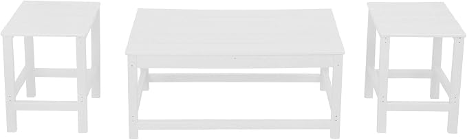 WestinTrends Malibu 3-Piece Set Outdoor Coffee and Side Table for Adirondack Chair, White