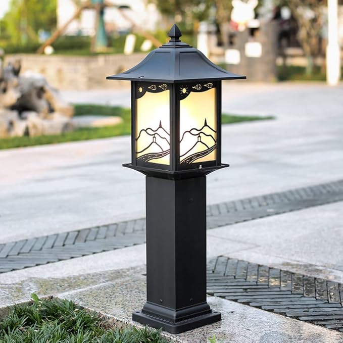 ANALYST Outdoor Waterproof Lawn Lights Glass Shade External Yard Lamps Vintage Garden Landscape Path Lights IP42 Outside Pathway Walkway Driveway Lighting Fixture H27.19in,Modern Wall Sconces
