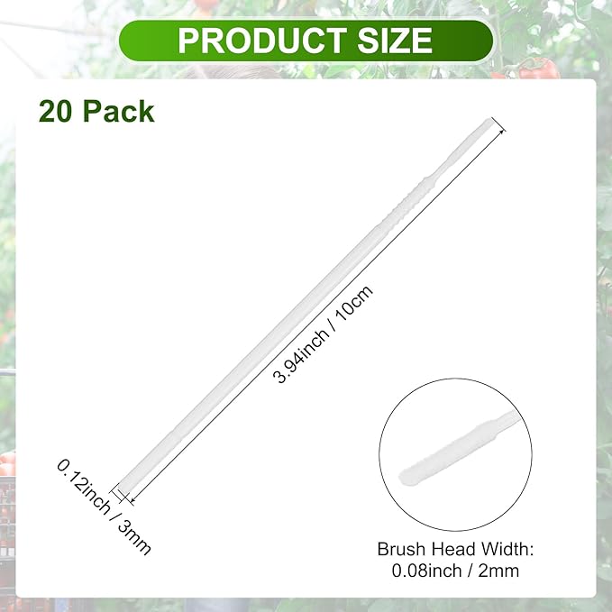 M METERXITY 20-Pack Pollinator Brush, 0.08inch/2mm Plastic Vegetable Pollinator Pen Manual Pollination Tool for Gardening/Greenhouse/Hydroponic Plants/Flower [White]