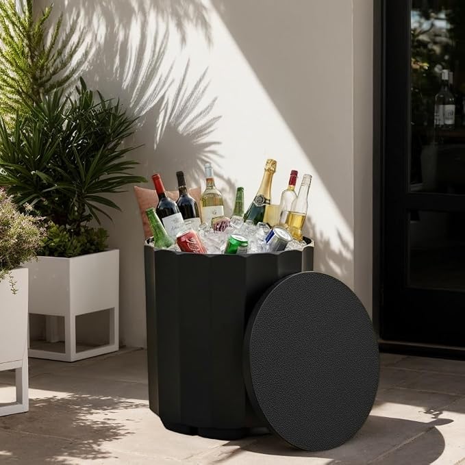 Zapdos 3-in-1 Outdoor Cooler Side Table, Dense Fluted Design, 330lbs Capacity Patio Ice Bucket
