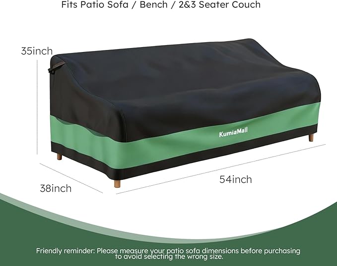 Waterproof Outdoor Sofa Cover, 2-Seater Heavy Duty Patio Loveseat Covers, 54" W x 38" D x 35" H, All-Weather Protective Furniture Cover Black & Green