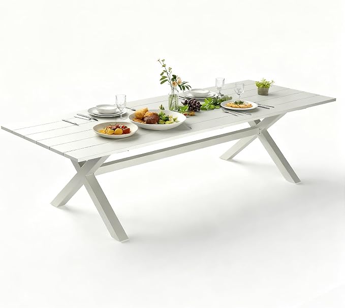 98" x 38" Outdoor Dining Table, Rectangle Patio Table with Slatted Tabletop for Backyard, Garden, Deck, Poolside
